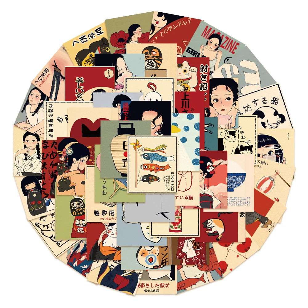 

10/30/50pcs Vintage Classic Japanese Style Anime Stickers Decals DIY Skateboard Luggage Phone Guitar Cute Graffiti Sticker Decor