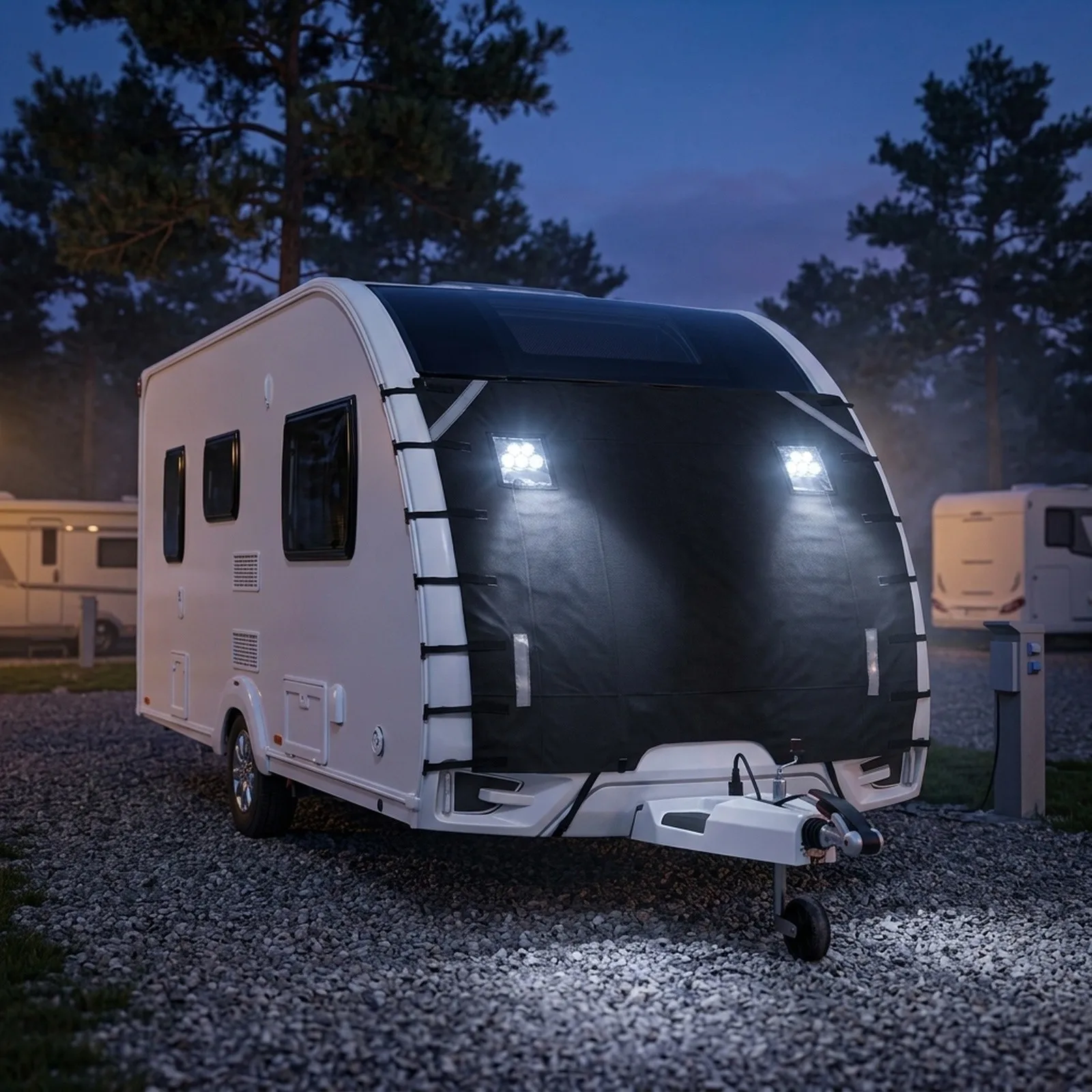 Innovative Design Protective RV Front Cover Equipped with Adjustable Straps and Bright LED Lighting for Safety at Night