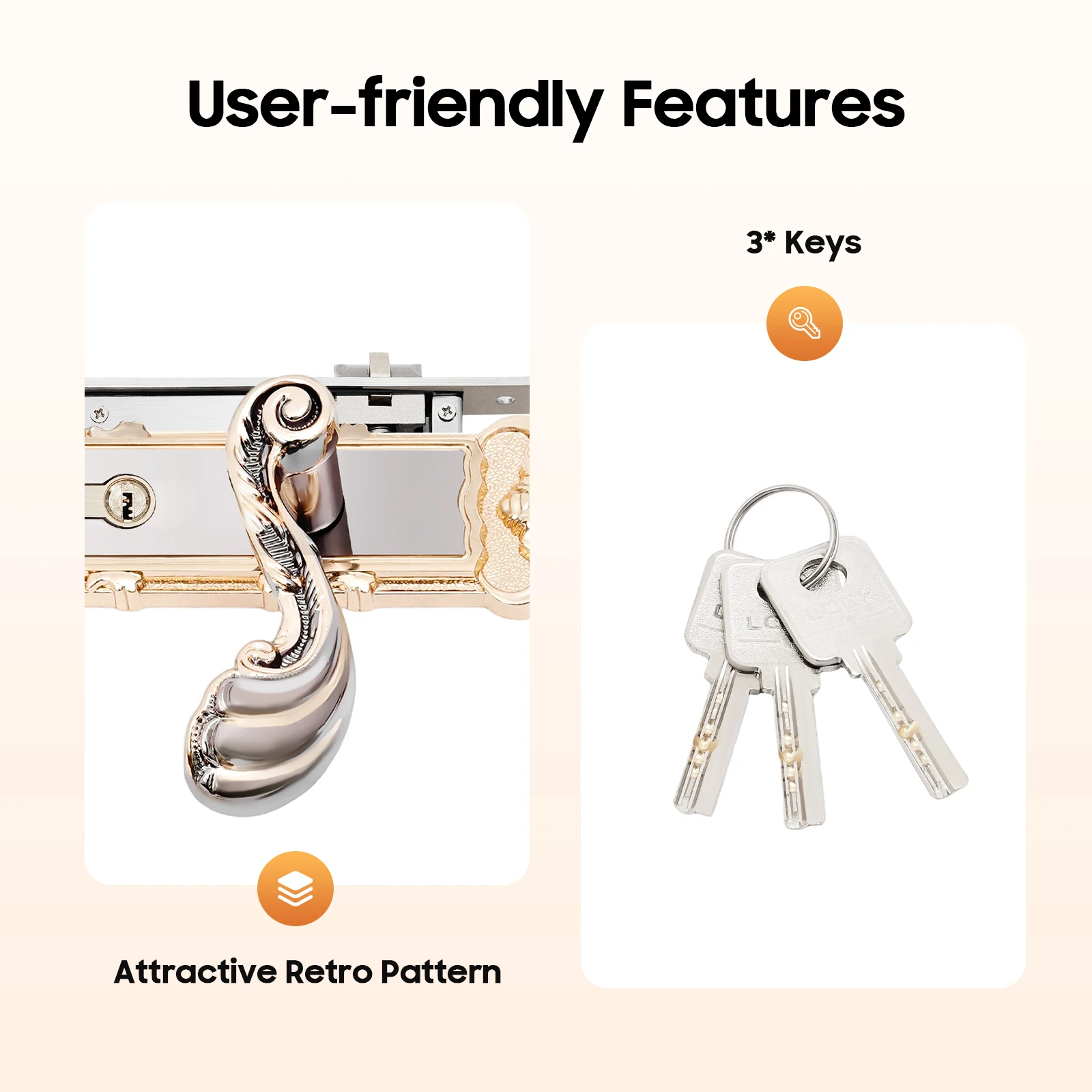 قفل بمقبض آمن من التيتانيوم باللون الأسود والذهبي مع ملحقات كاملة - 7 كخام نحاس نقي وعمود داخلي عالي القوة يناسب الخشب الصلب