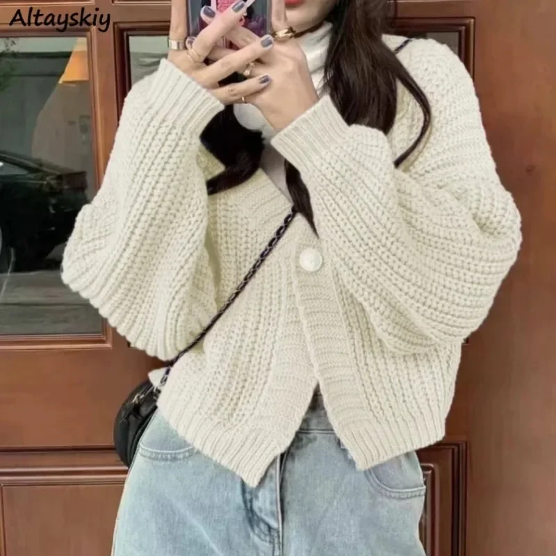 

Cropped Cardigan Women Autumn Gentle Female V-neck Sweet Retro Single Button Design All-match Sweater Tender Attractive Ulzzang