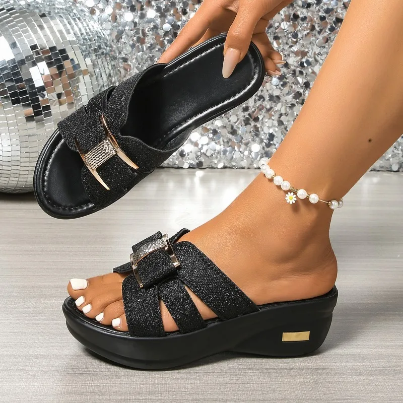 

2026 Summer New Women Casual Platform Fashion Open Toe Sandals Women Elegant and Dignified Flats Comfortable Wedges Slippers