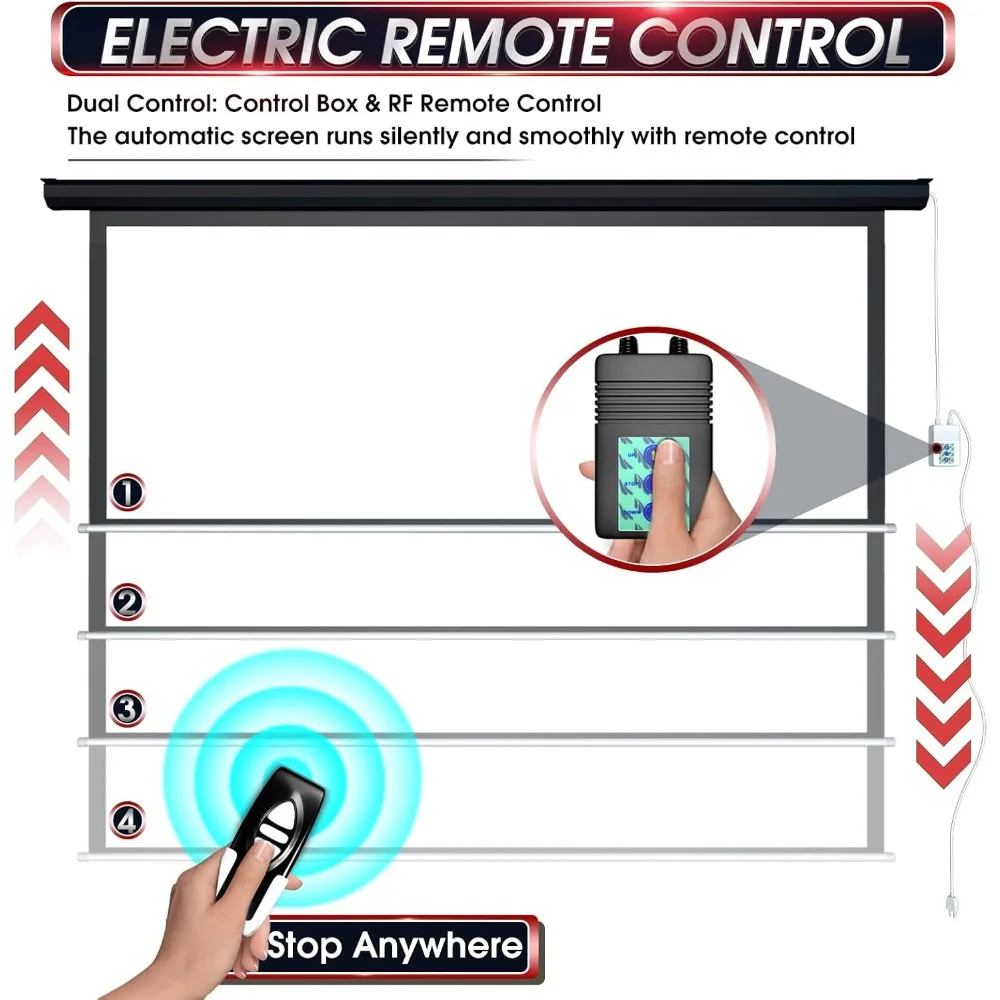 Gemotoriseerd projectorscherm - Filmscherm voor binnen en buiten 120 inch elektrisch 4:3 projectorscherm met afstandsbediening