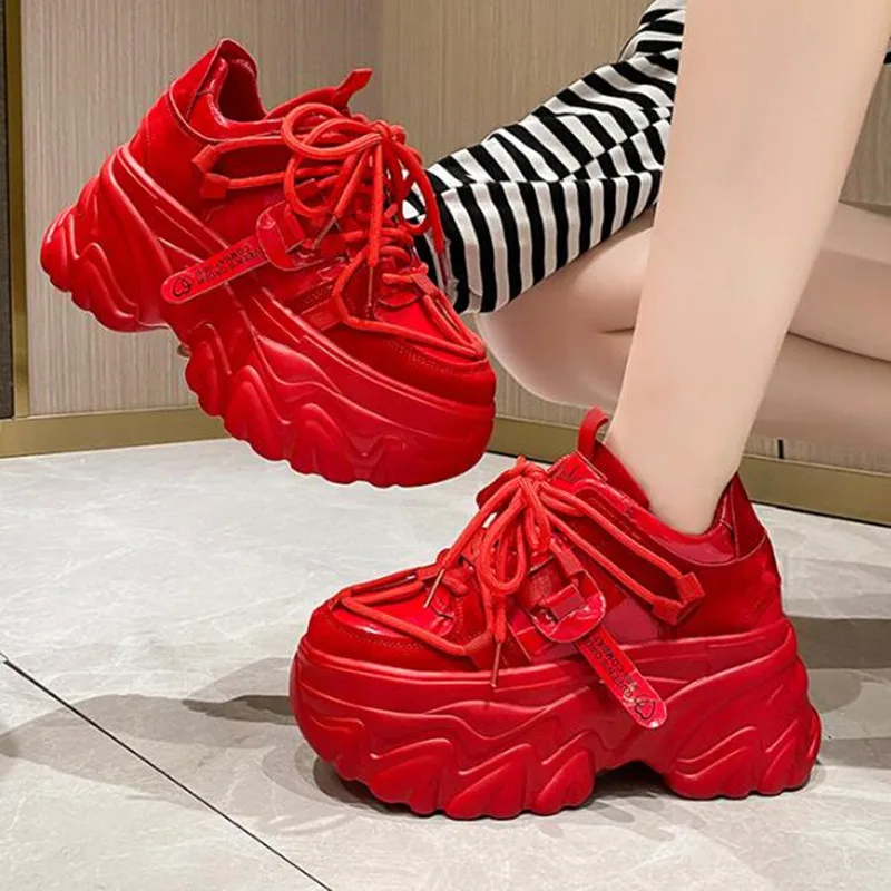 Autumn Breathable Thick Bottom Casual Shoes New Luxury Womens Chunky Leather Sneakers 8cm High Platform Ulzzang Sports Dad Shoes