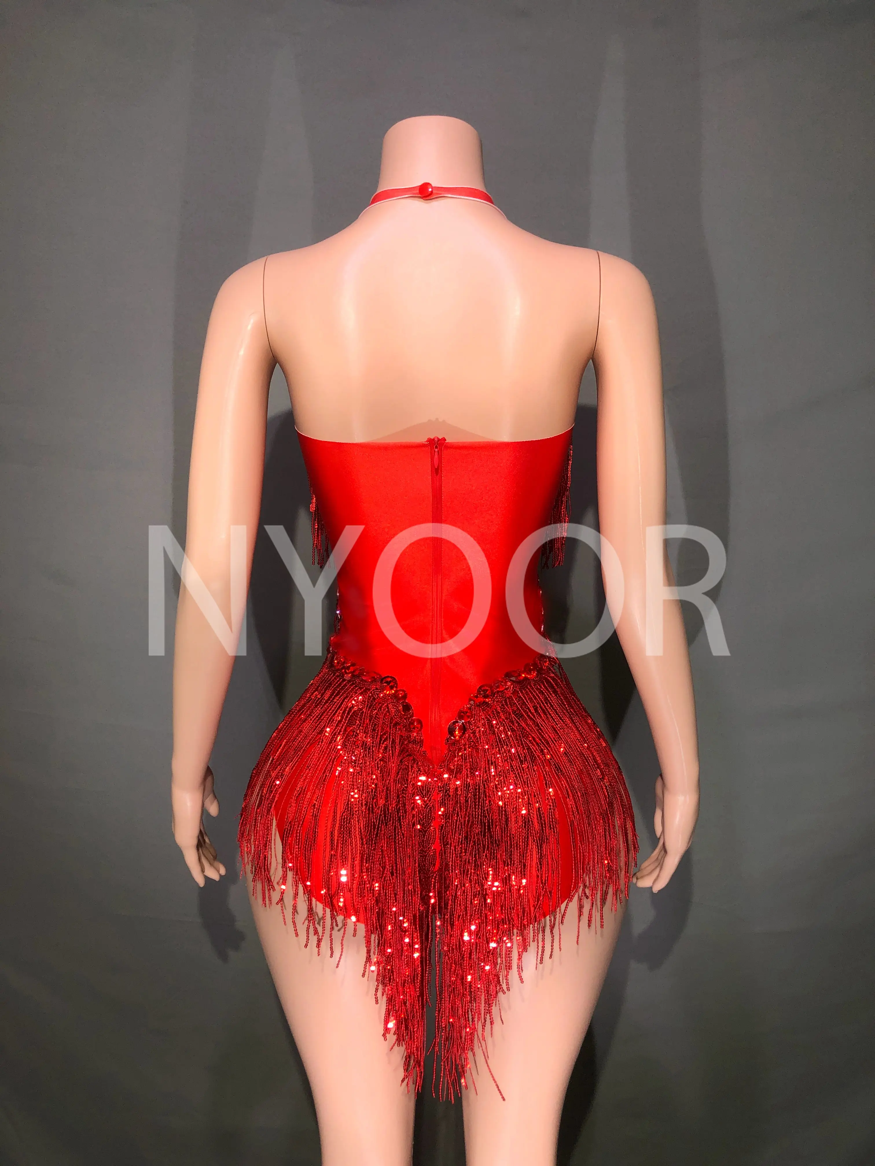 Sparkly Rhinestones Sequins Tassel Leotard Women Nightclub Outfit Singer Dancer Costume Stage Wear Sexy Performance Bodysuit