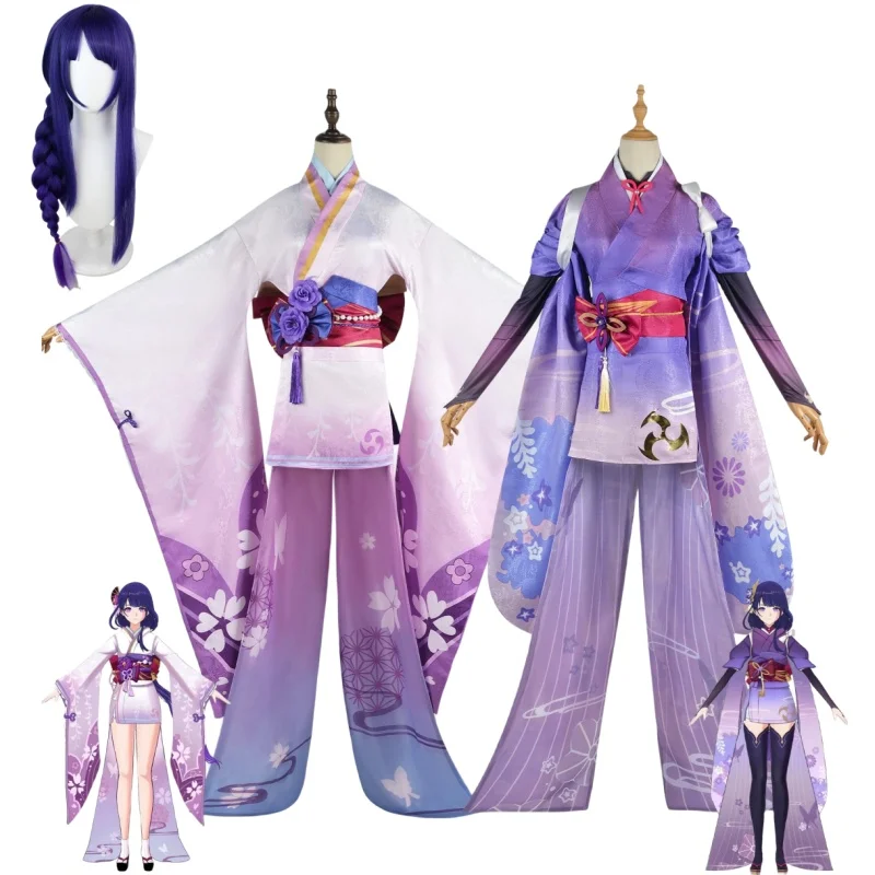 Genshin Impact Raiden Shogun Cosplay Costume pour Femme, Perruque Anime, Ei MakPain, Beelzebul, Costumes d'Halloween