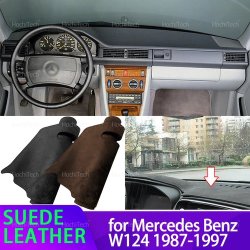 Alfombra Anti-UV de piel de ante para salpicadero, cubierta para salpicadero, parasol, alfombrilla para Mercedes Benz Clase E W124 E 250 420 200 300 1987 ~ 1997