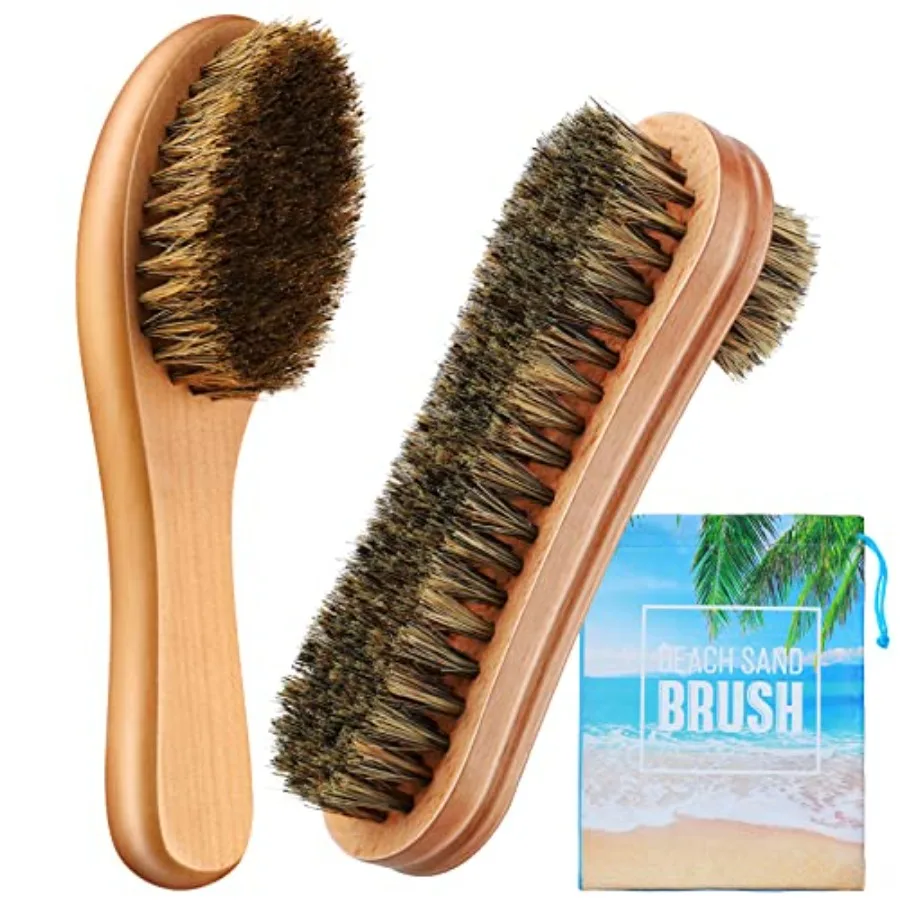 

2 Pcs Sand Brush Sand Remover Surf Off Brush with Bag Beach Accessories for Vacation, Beach Sports, Pets and More Natural Wood,