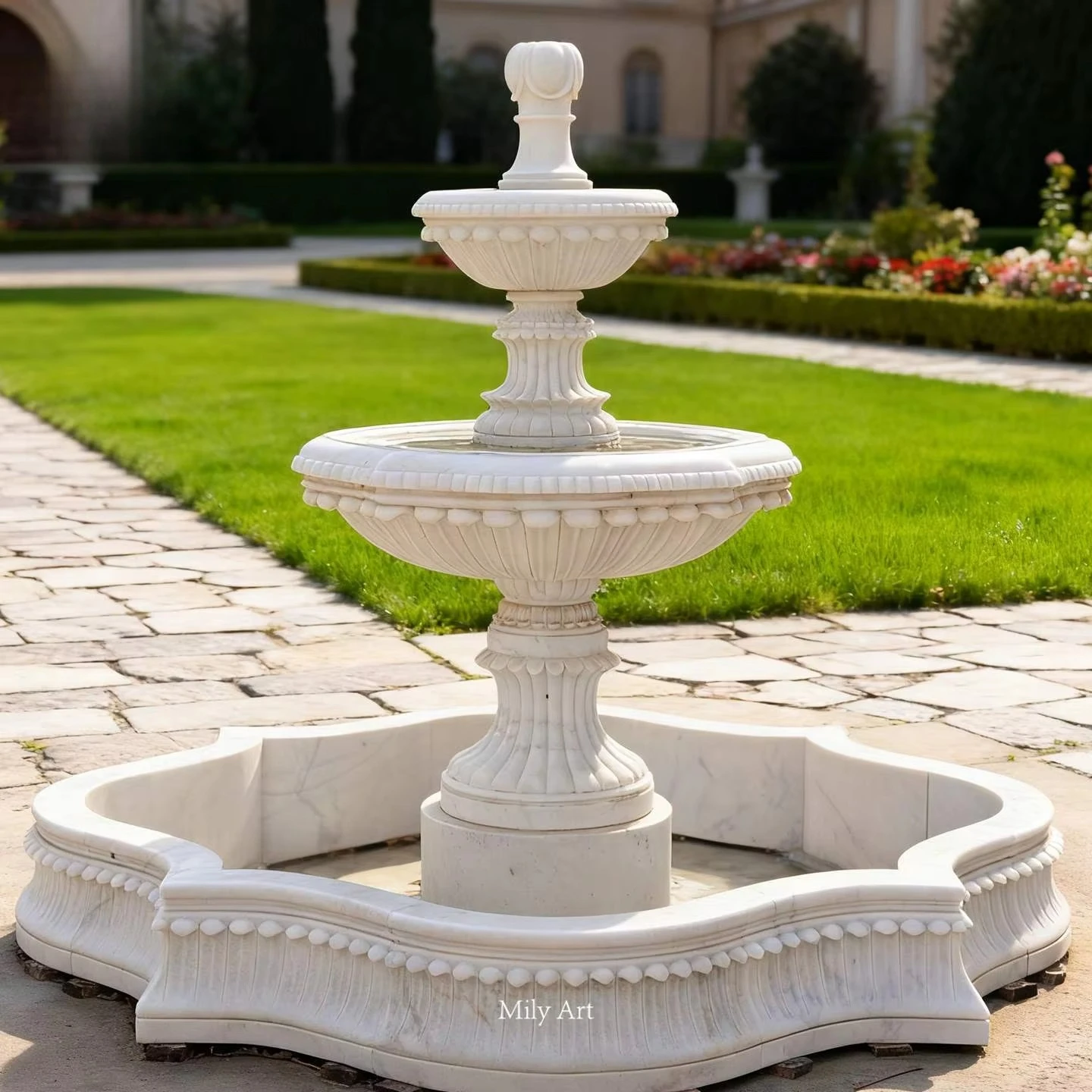 Outdoor Garden Hand Carved Marble Water Tier Fountain Modern Style for Sale