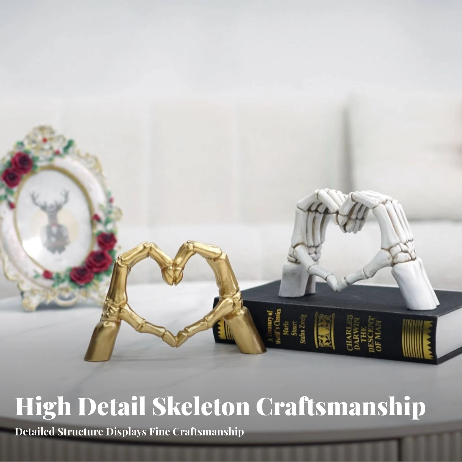 Bone Hand Sculpture Seasonal Skeletal Hands Heart Decor Glossy Sturdy Heart Hands Skeleton Home Decoration