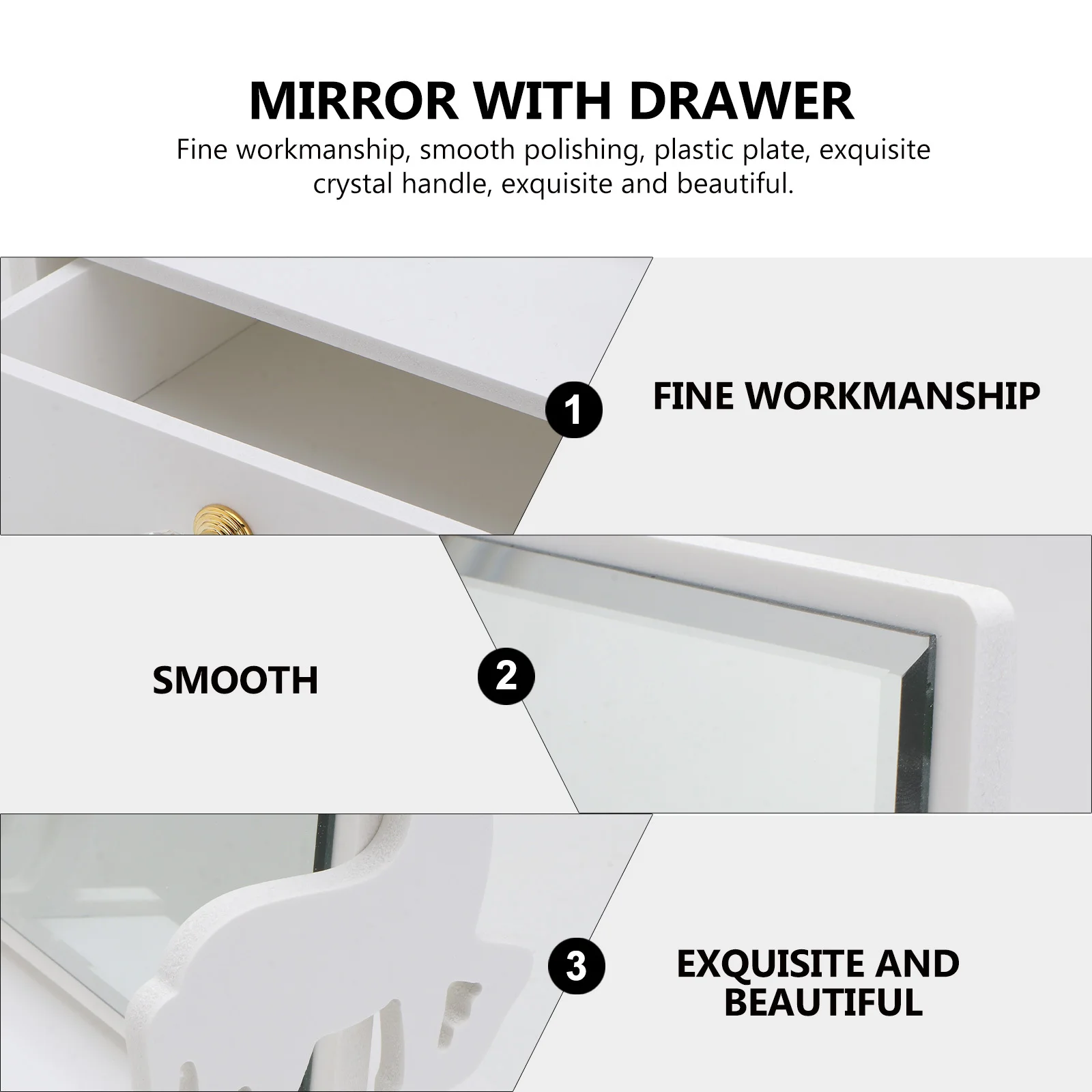 

1Pcs Desktop Makeup Mirror Vanity Mirror with Drawer 360 Degree Turnable Clear Reflective Surface Jewelry Storage