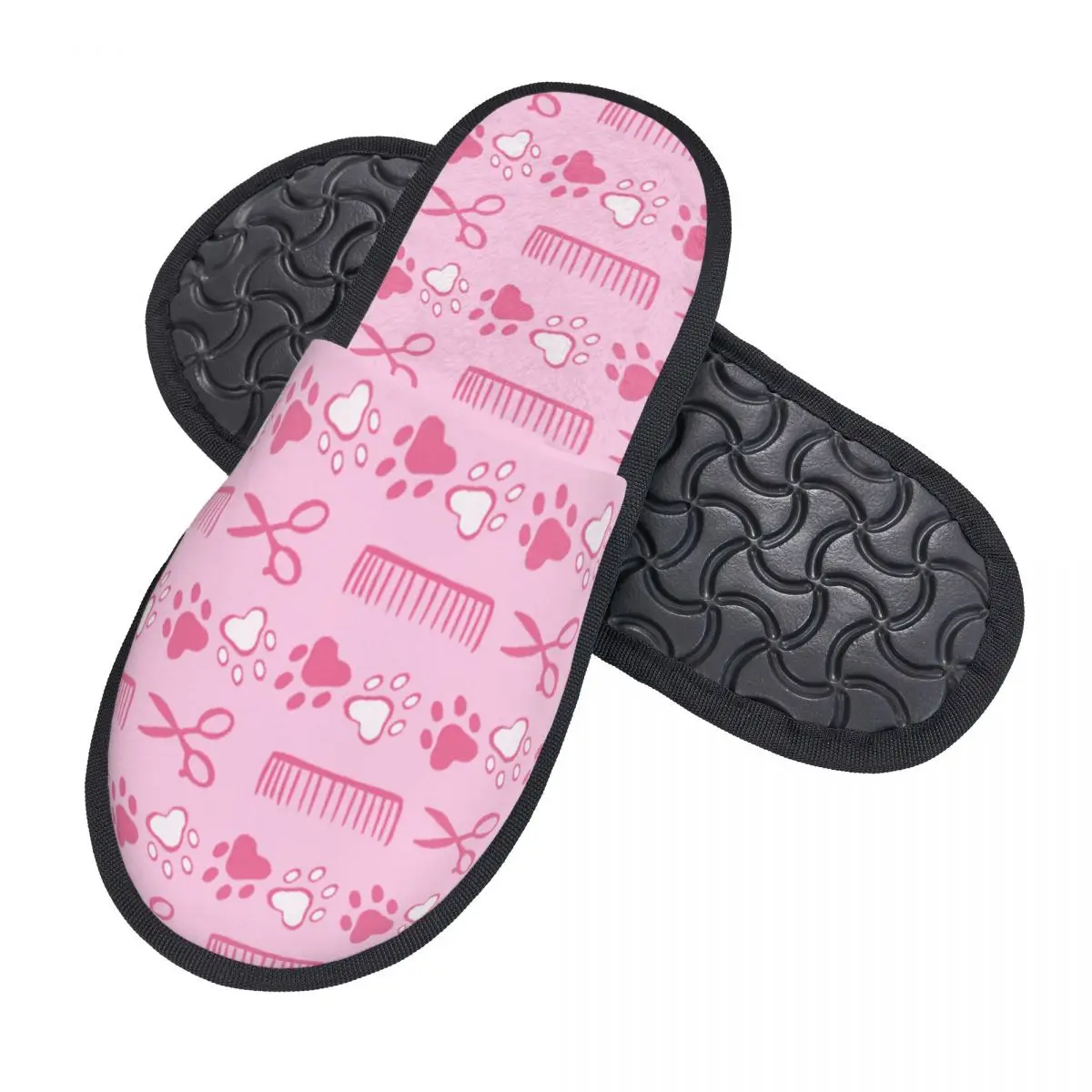 Cute Dog Grooming Paw Prints House Slippers Women Comfy Memory Foam Animal Pet Slip On Hotel Slipper Shoes