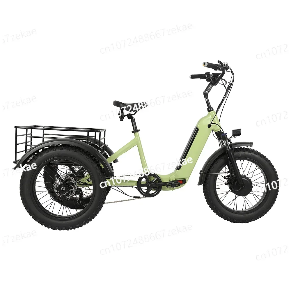 Tricycle Electric Bike 20inch Three Wheel High Power 48V 500w LCD Display Cargo 4 Wheels Bike 1 Seat shiman 7 Speed Open