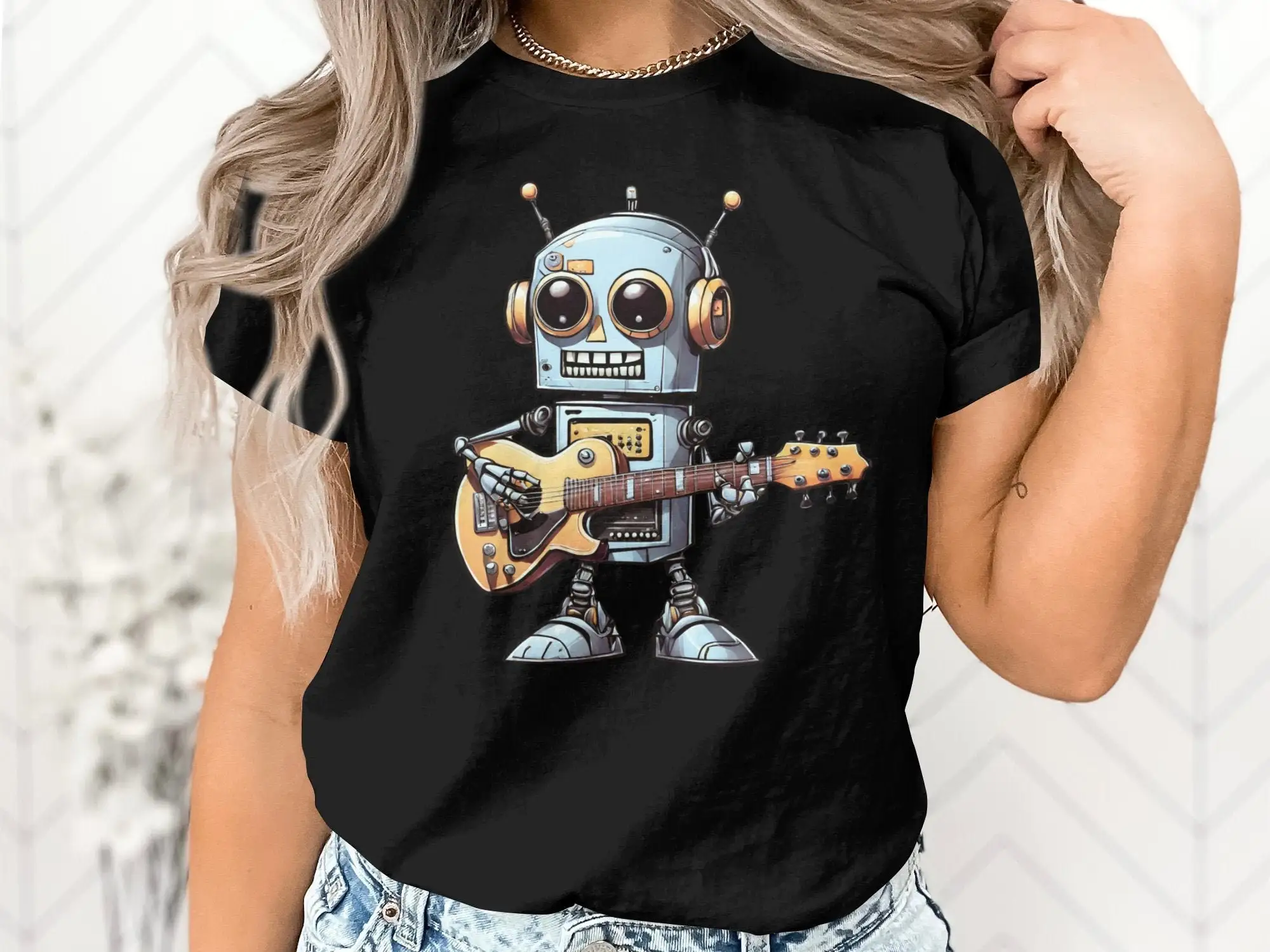 Funny Guitarist Robot Guitar Player Musician Robotics T Shirt Music Birthday Holiday Present