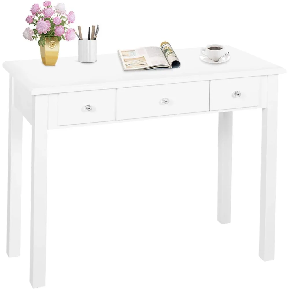 Home Office Small Writing Desk with Drawers Bedroom, Study Table for Adults/Student, Vanity Makeup Dressing Table