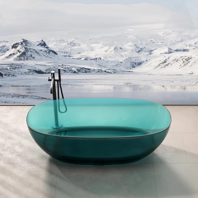 Independent integrated oval household bathtub, crystal color transparent resin double bathtub