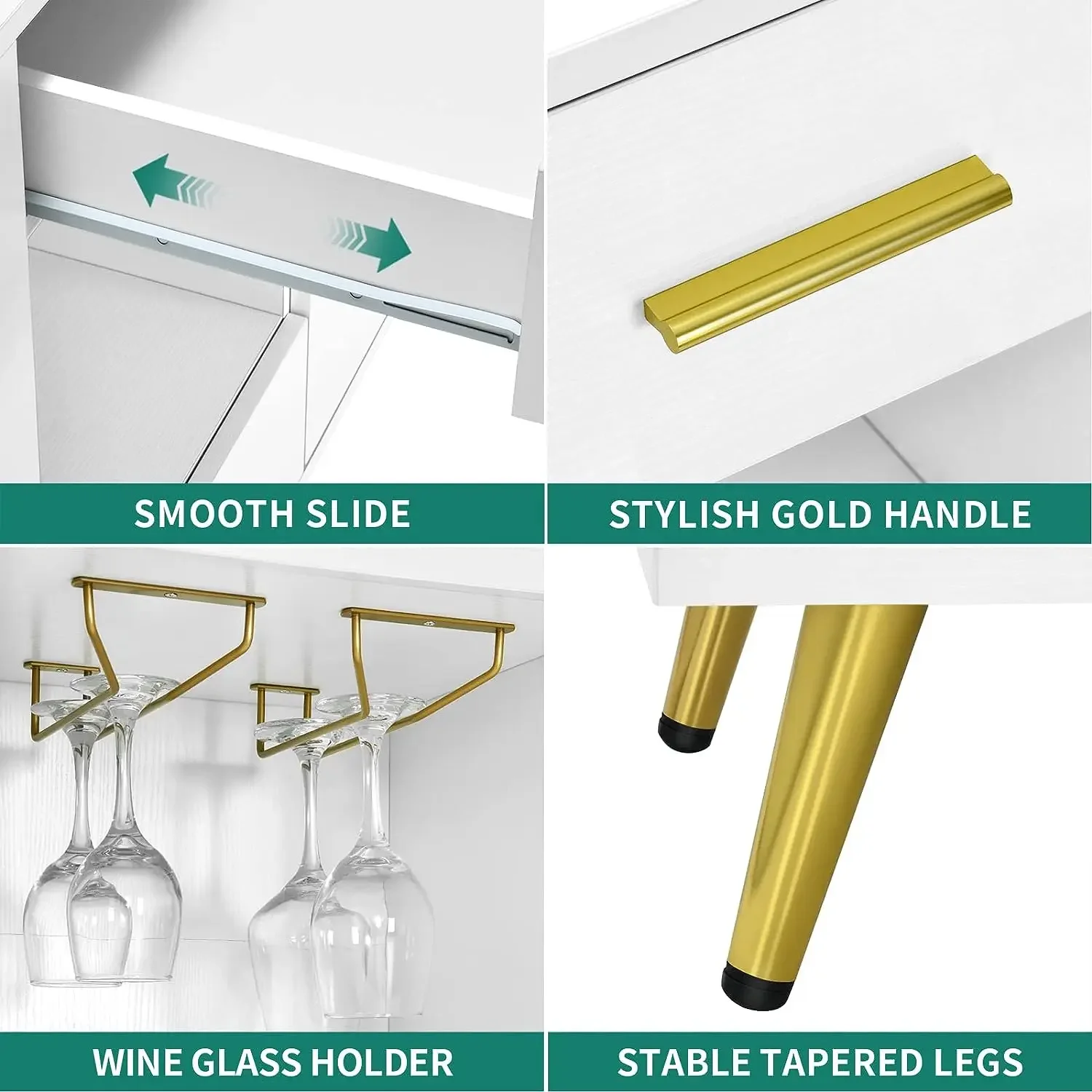 -Modern Design Living Room Furniture Storage Wine Glass Holder Drawers Modern White & Gold Dresser Sideboard Buffet Cabinet