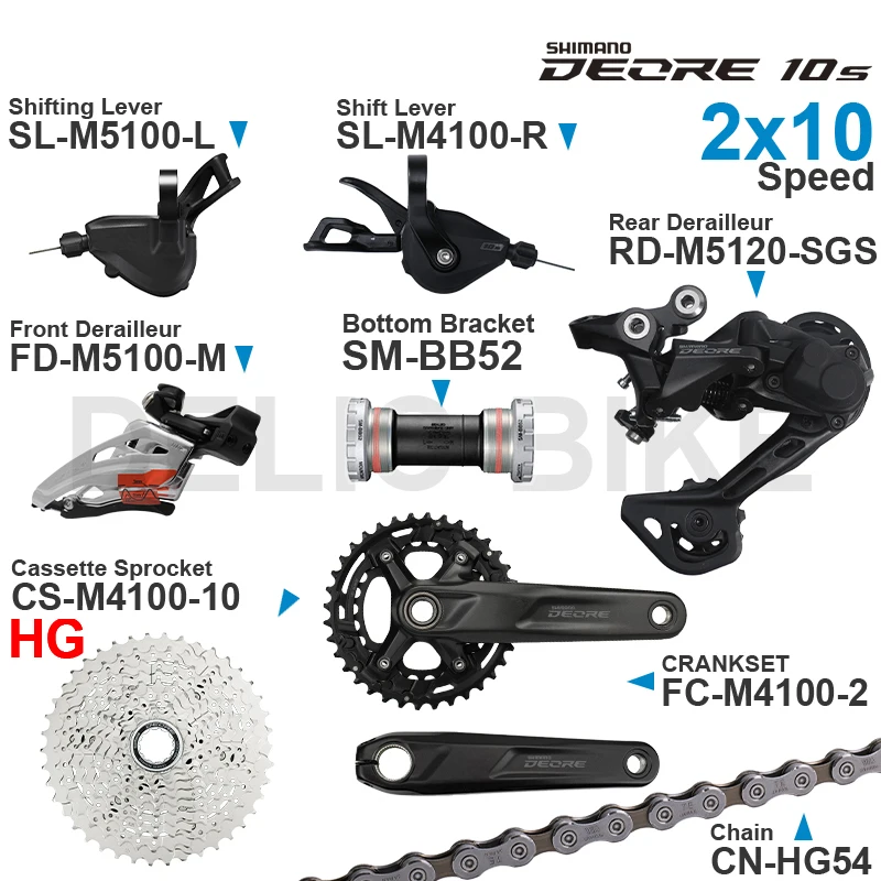 SHIMANO DEORE M4100 M5100 2x10 Speed Groupset Shifters Front/Rear Derailleur Crankset Cassette Chain and Bottom Bracket