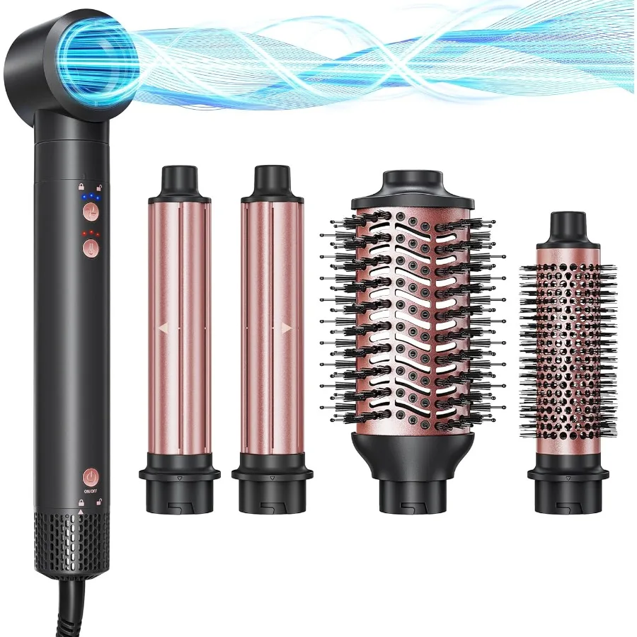 

5-in-1 Hot Air Styler Wrap High-Speed Hair Dryer Brush Blow Dryer with 2 Auto Wrap Curlers for Curling Straightening Volumizing