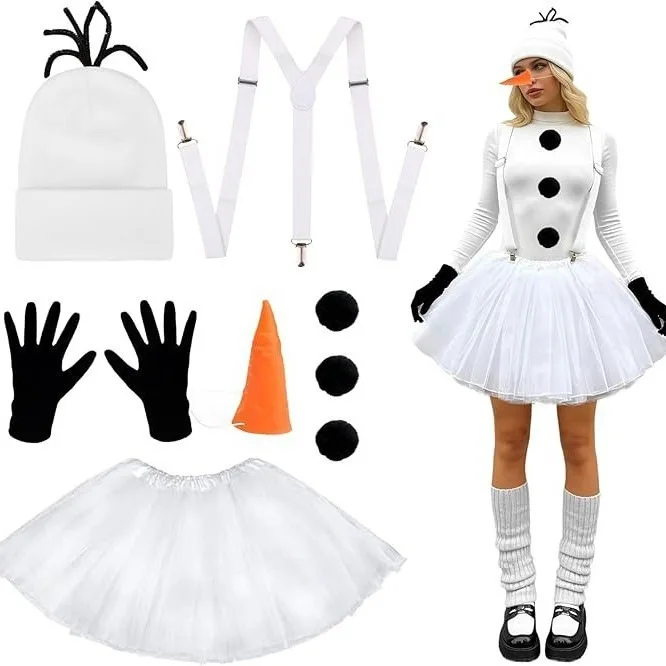 Snowman Transformation Costume Set Striped Over Knee Socks Puffy Tutu Skirt for Carnival Christmas Party Stage Performance