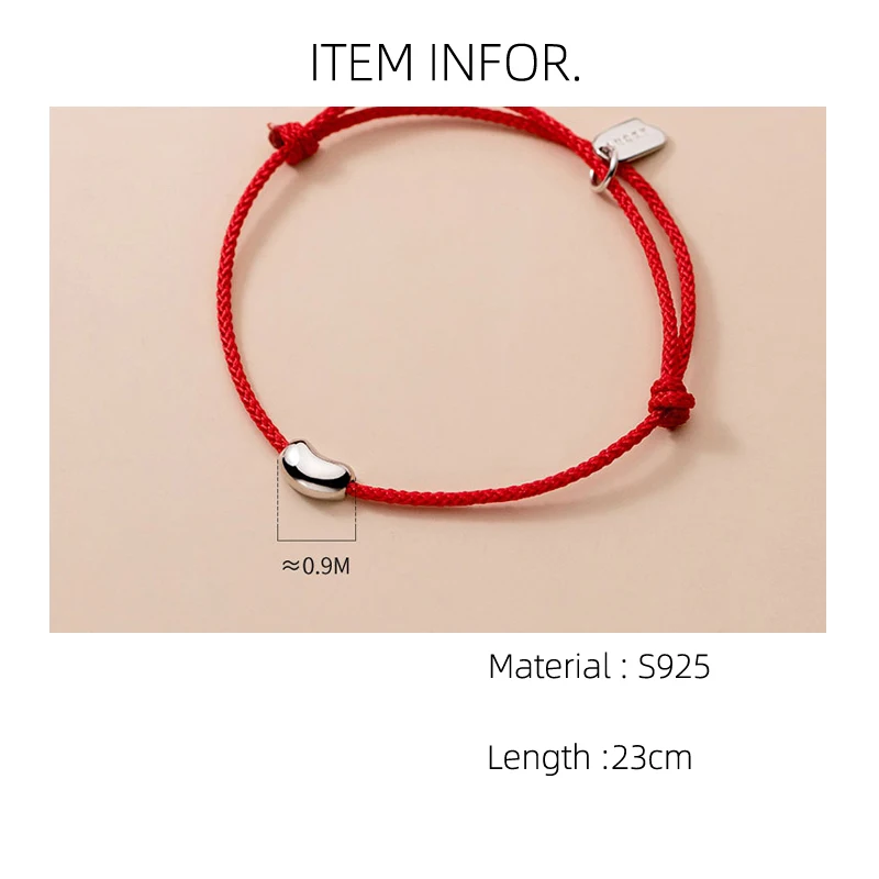 La Monada 23cm 925 Sterling Silver Beans Red Rope Bracelets Red Thread String Jewelry Bracelets For Women Student Girl