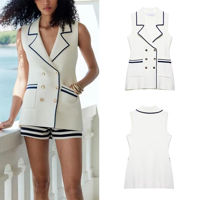 

Z 2025 New Faion Casual Knitted Vest Ele Personali Side Decorated Commute Sle Polyester Fiber Single Piece