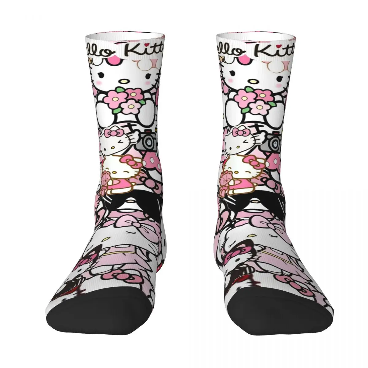 الوردي مرحبا كيتي Kawaii شخصية كرتونية جوارب تصميم الجوارب الموضة الخريف المضادة للانزلاق الجوارب الكبار الرجال الدراجات جوارب ناعمة #2