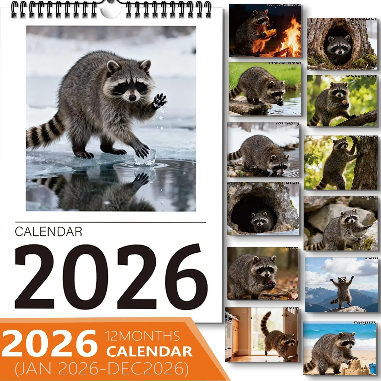 

1PC Adorable Raccoon Calendar, Fit For Home Living Room Office Decor, Great For Wildlife Pet Lover, Nice New Year Present