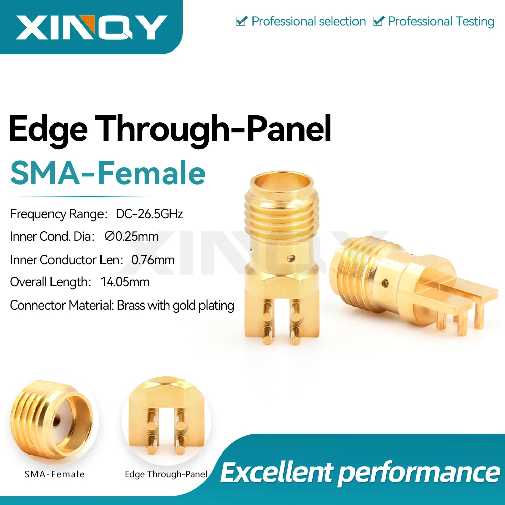 XINQY SMA-KCD03B SMA Female Jack, Edge Positioning Side Mount Through Hole PCB Soldering Connector