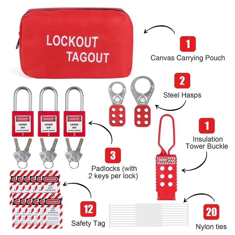 Lockout Tagout Kit Electrical-Group Lockout Haspstags,Lock Out Industrial Tools 2 Key Per Lock For Facotory Protect Safe Durable