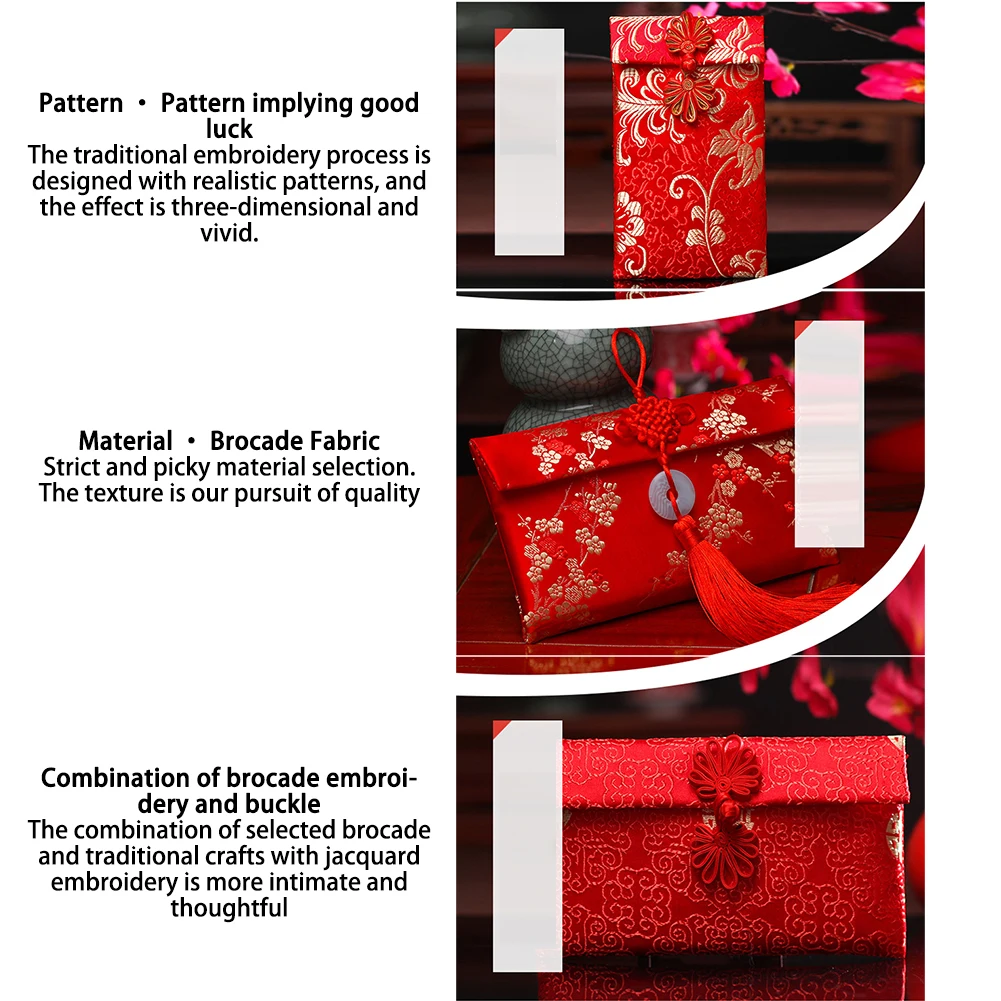Chinese Brocade Red Envelope Bag Spring Festival Luck Red Packets Bag 2025 New Year Decoration For Chinese Wedding Birthday