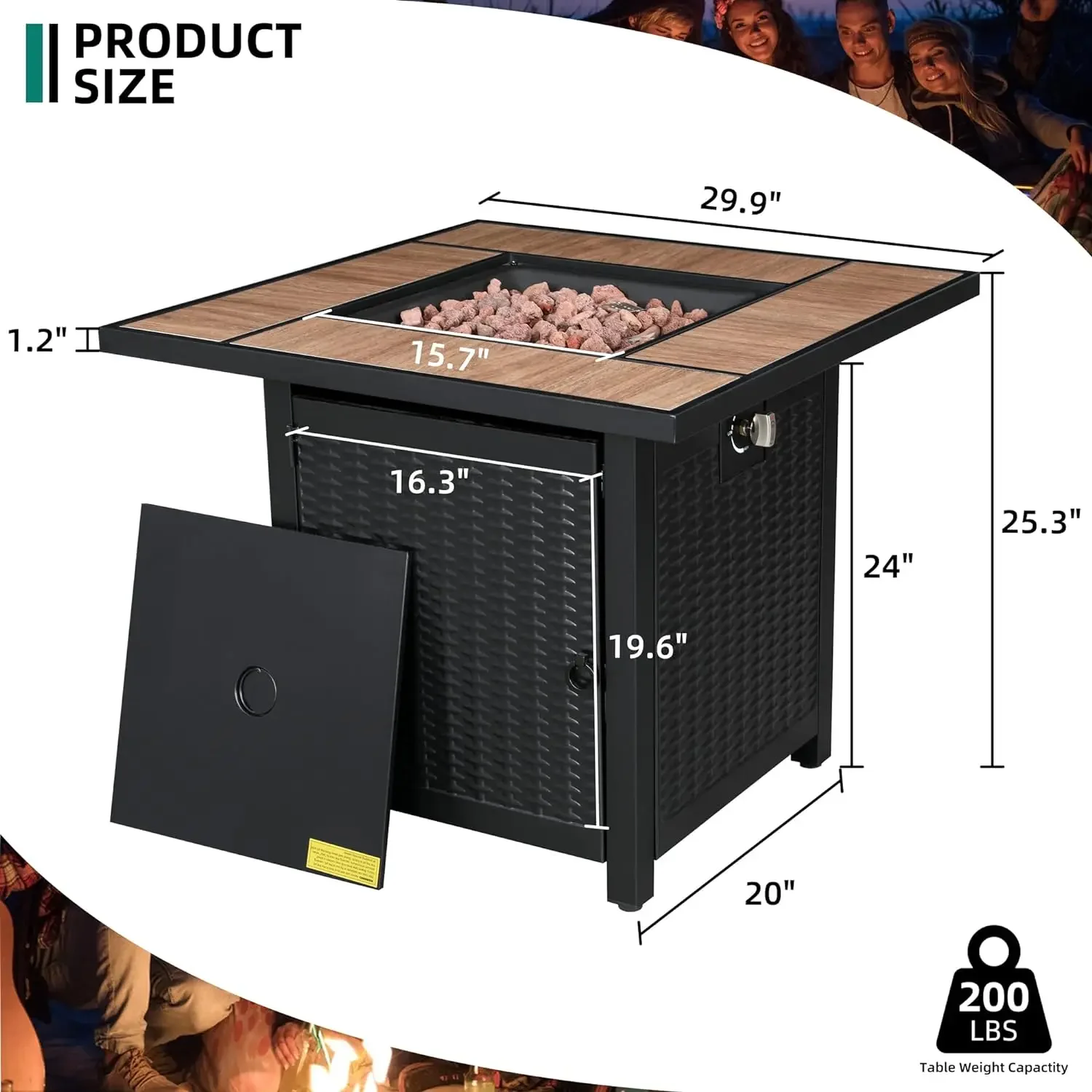 

30 Inch Gas Fire Pit Table, Patio Outdoor Propane Fire Pits with Removable Lid and Lava Rock, 40000 BTU Waterproof Cover