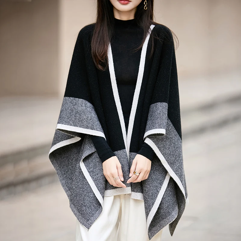 WinvyNee Fashion Large Shawl Scarf Wool Women Knitted Accessories Cape Casual Warm Cappa Cozy Coats Black Camel Coats G1673003