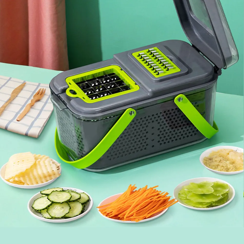 

22 in 1 Vegetable Cutter Multifunctional Slicer Fruit Potato Peeler Carrot Grater Kitchen Accessories Basket Vegetable Slicer