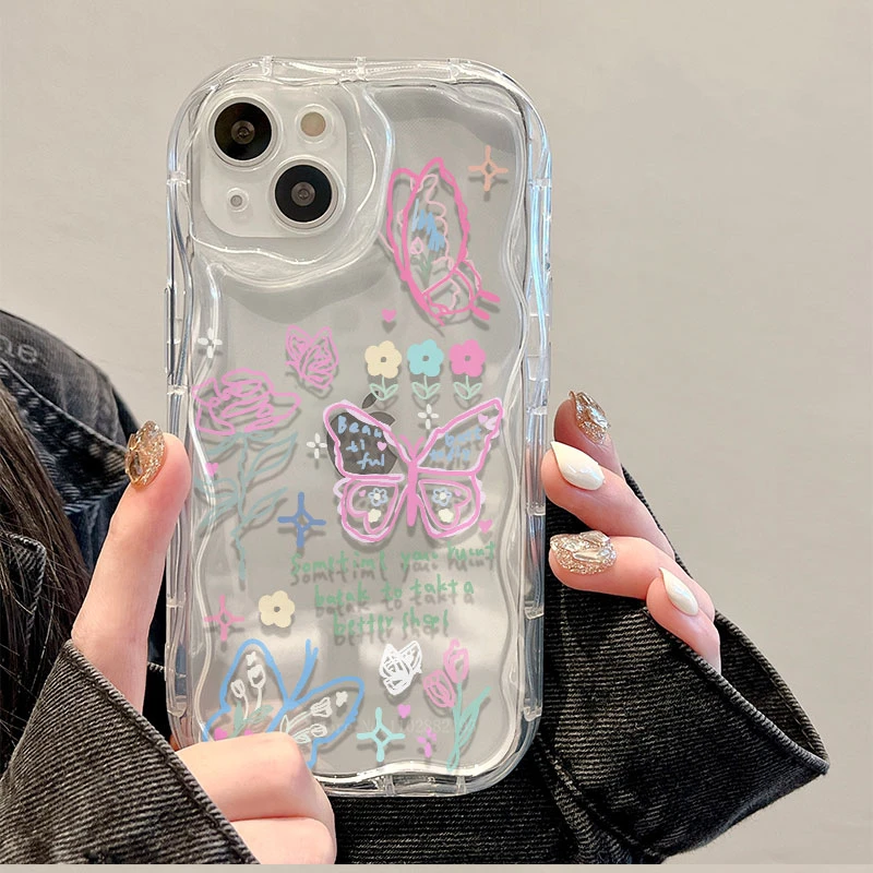 butterfly Case  For Oppo Realme C67 C20 C31 C2 9i 7i 8i 11 10 9 8 12 Pro 4G 5G Note 50  Wave transparent pattern Cover