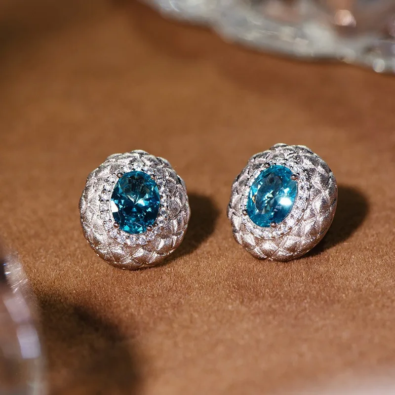 

Rhombus Series Hand Brushed Retro Italian Style Blue Cultivated Gemstone Stud Earrings
