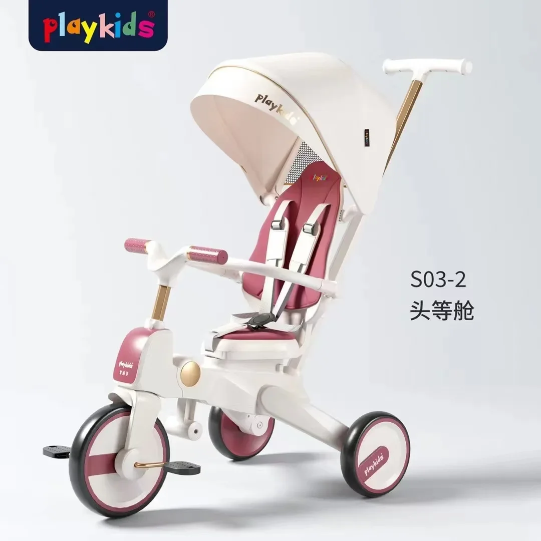 Children's Tricycle Foldable Toddler Stroller, Super Lightweight Two-way Handcart for 1-3 Year Old Babies