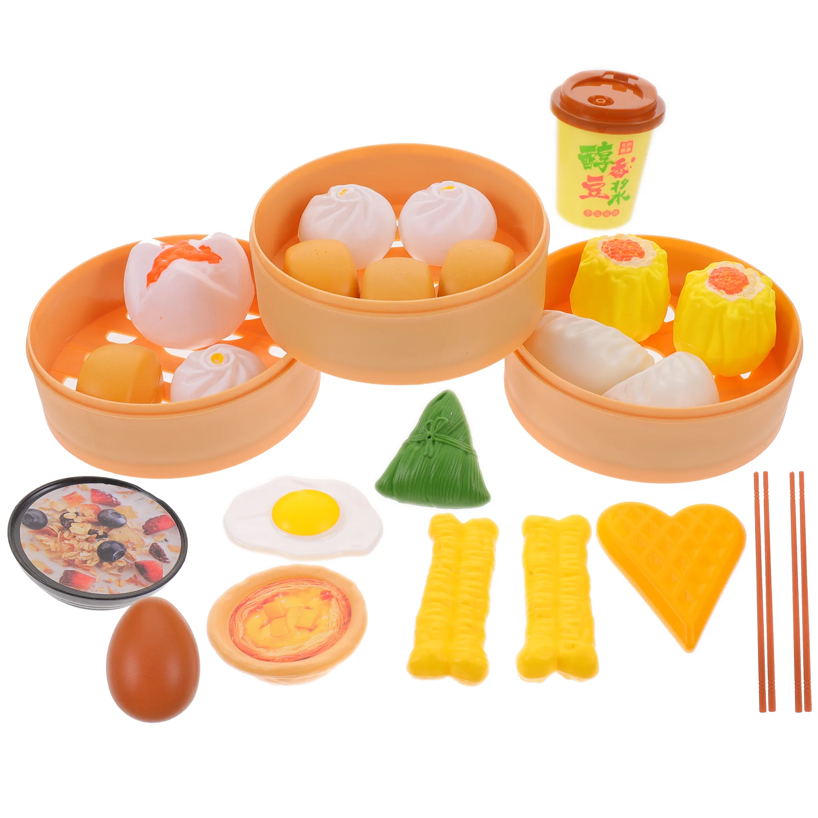 

58 Pcs Kitchen Toys Portable Food Soy Milk Steamed Buns Mini Playing House Children's Plastic Playset Breakfast