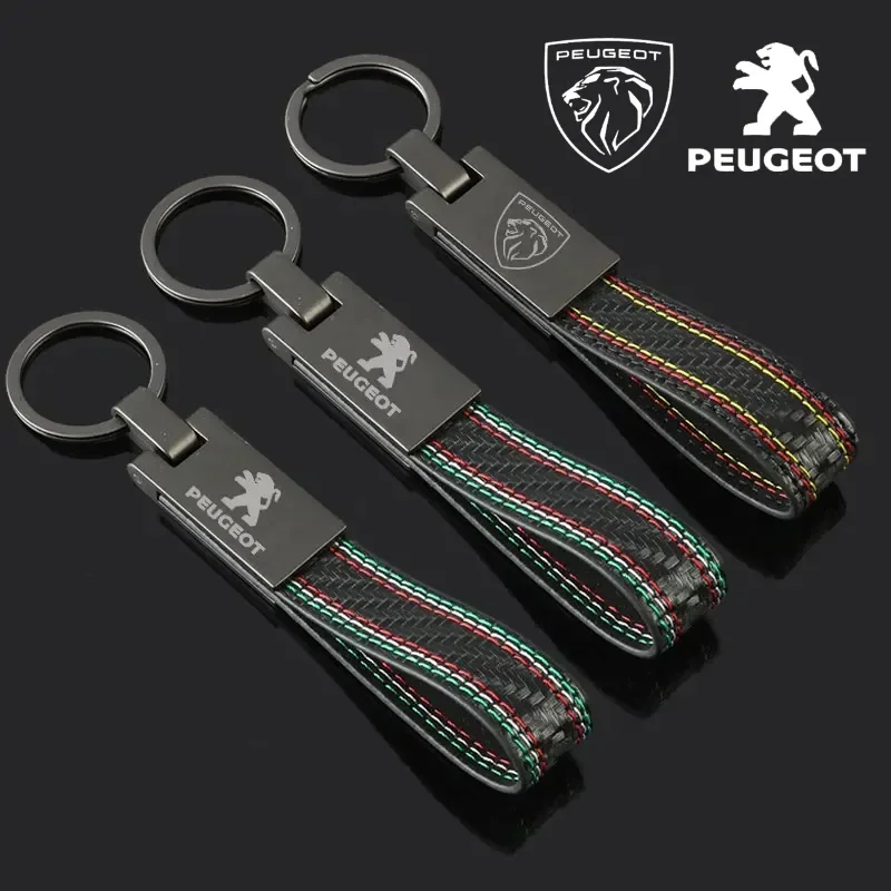Leather Car Emblem Key Chain Keyrings for Peugeot 107 108 206 207 301 306 307 407 408 508 3008 4008 5008 Auto Key Rings Holder