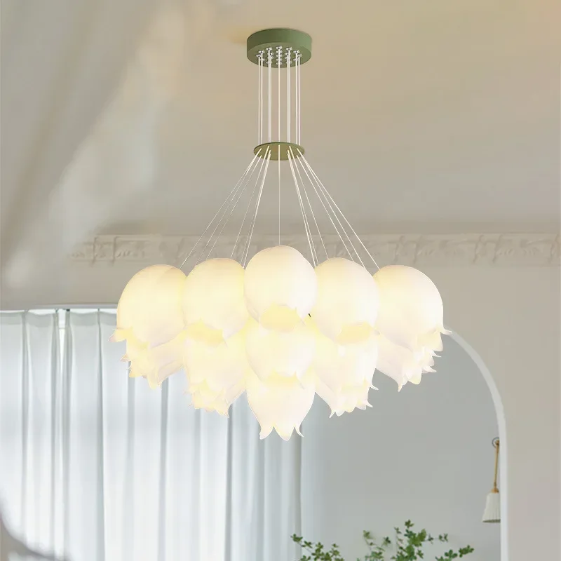 

GHEUVNJ Linglan Flower Pendant Bedroom Light for Girls Modern Simple Living Room Master Light Children's Room Cream Wind Light