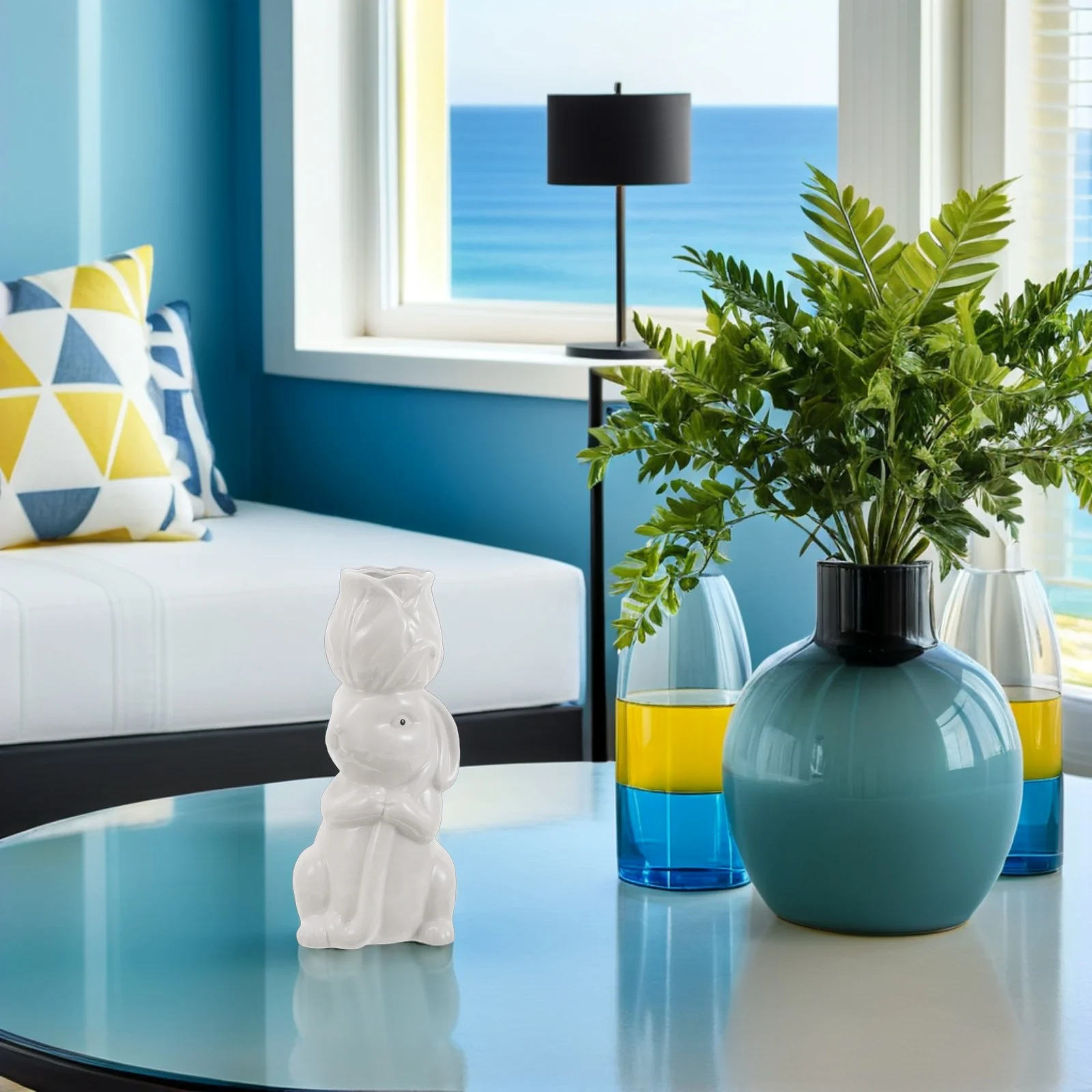 

Ceramic Bunny Rabbit Vase Hollow Flower Bud Vase Easter Birthday Table Centerpiece Holiday Decor Dining Coffee Table Decorative