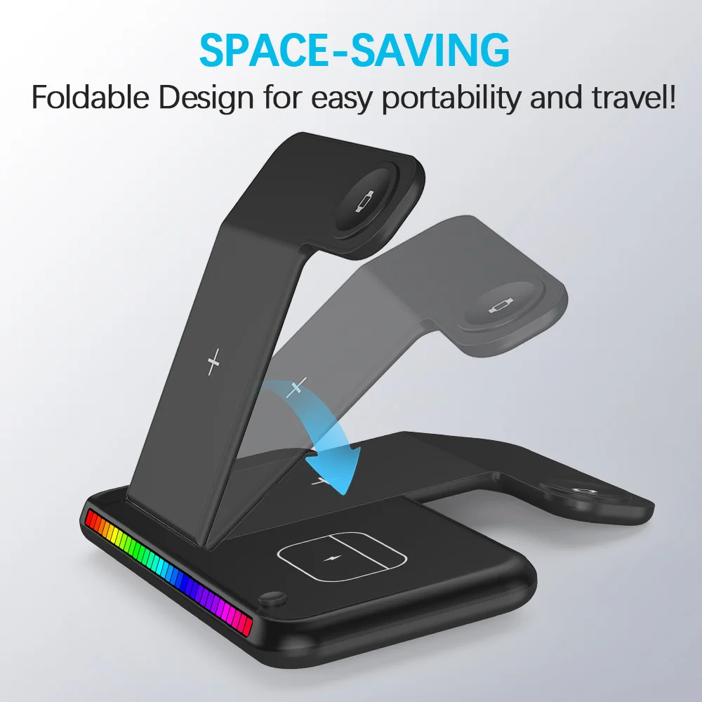 Foldable 3 in 1 100W LED fast Wireless Charger Stand Charging Station For iPhone 15 14 13 12 16 Apple Watch 9 8 7 6 Airpods Pro