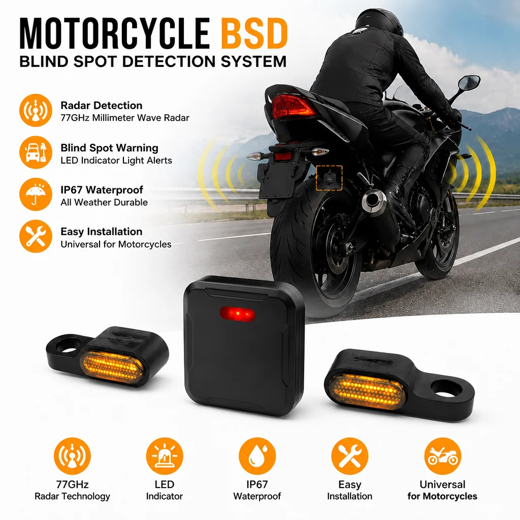 Motorcycle 60GHz BSD Radar Safety Kit Blind Spot Monitor & Lane Change Alarm IP67 Waterproof Moto Warning System Accesorios Moto