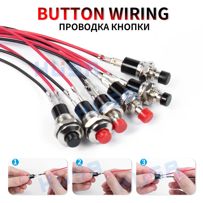 5PCS Mini Round Self-Lock /Momentary Pushbutton Switches 7mm/10mm with wire FBS-110 1NO1NC Black Red 3A/125V 1A/250V