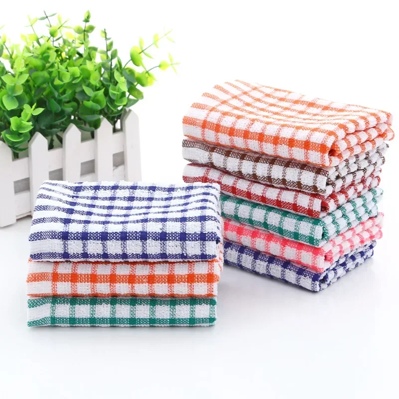 6pcs Soft Plaid Absorbent Kitchen Table Dishcloth Cotton Cleaning Cotton Tea Towel Cotton Fabric, Non-stick No Smell