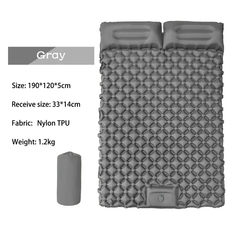 Foot Press Inflatable Camping Mat, Rhombus TPU Air Mattress with Pillow