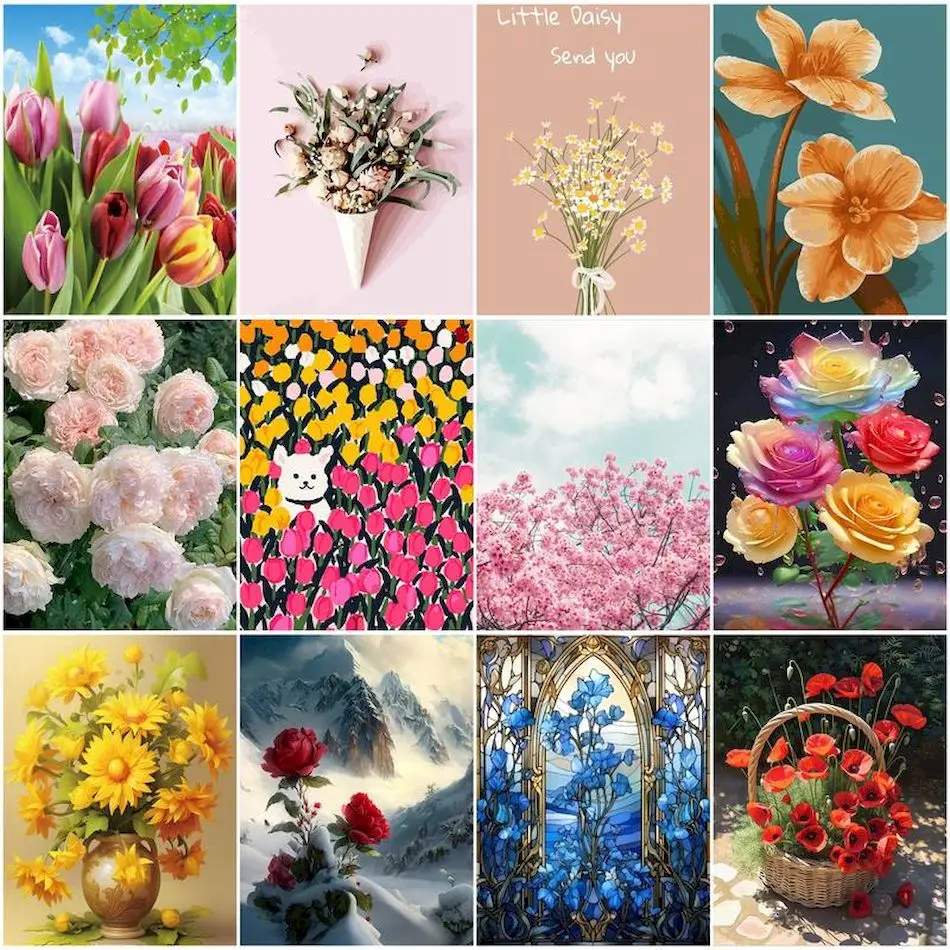 

RUOPOTY Paint By Numbers Flowers Adult Coloring Art Supplies On Canvas Paintings On Number Acrylic Paints Draw Decoration Home