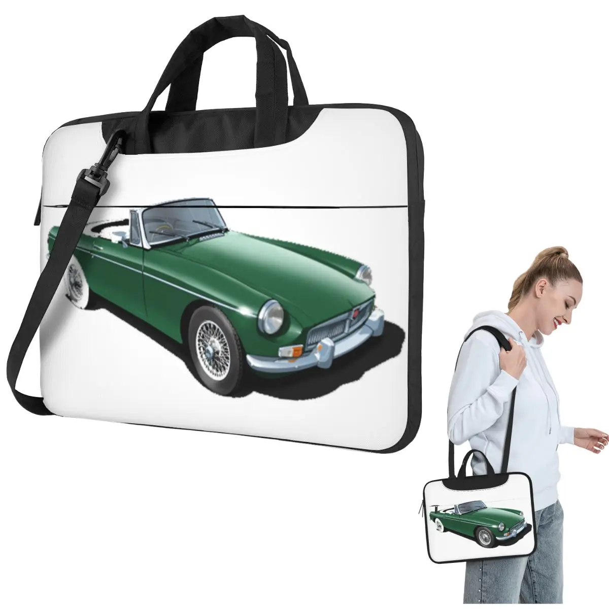 

MGB Roadster In British Racing Зеленая сумка для ноутбука Противоударный чехол Сумка для компьютера 13, 14, 15,6-дюймовая сумка для ноутбука Macbook Pro Air