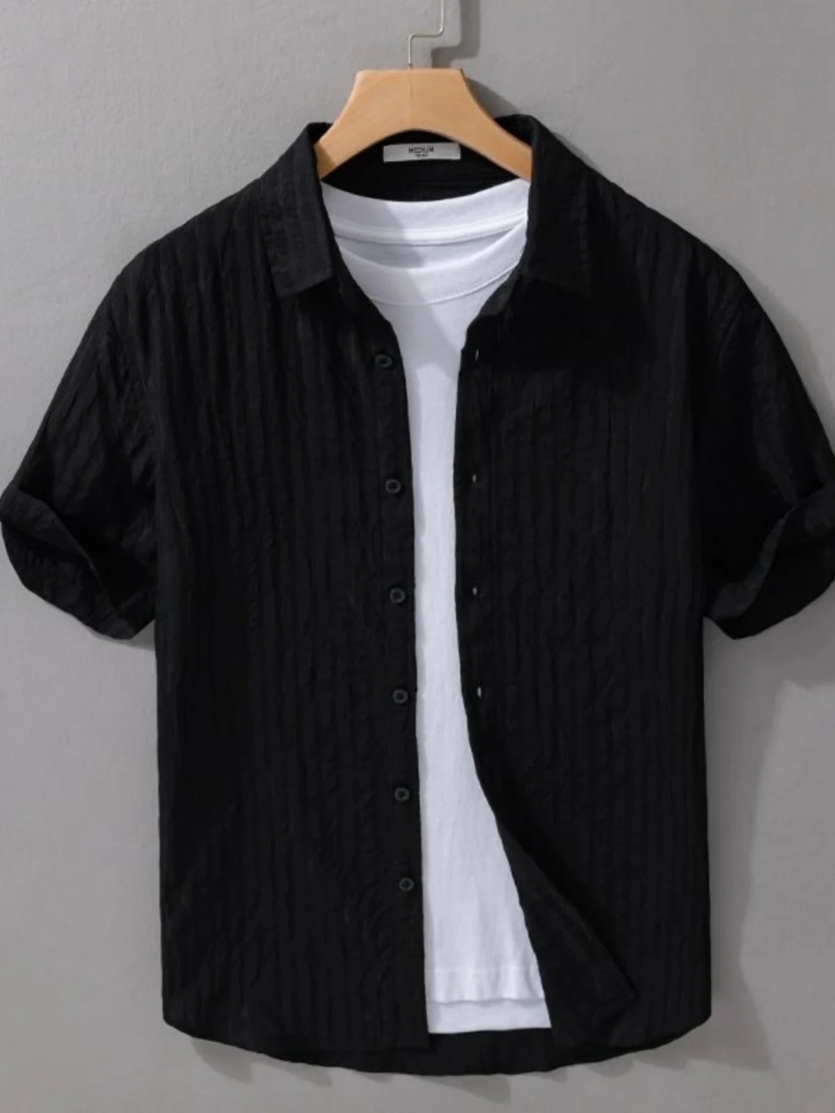 

Men's Short Sleeve Shirt Summer Thin Bubble Cotton Casual Loose Fit Sun Protection Fashionable Urban Style Breathable Ice Silk