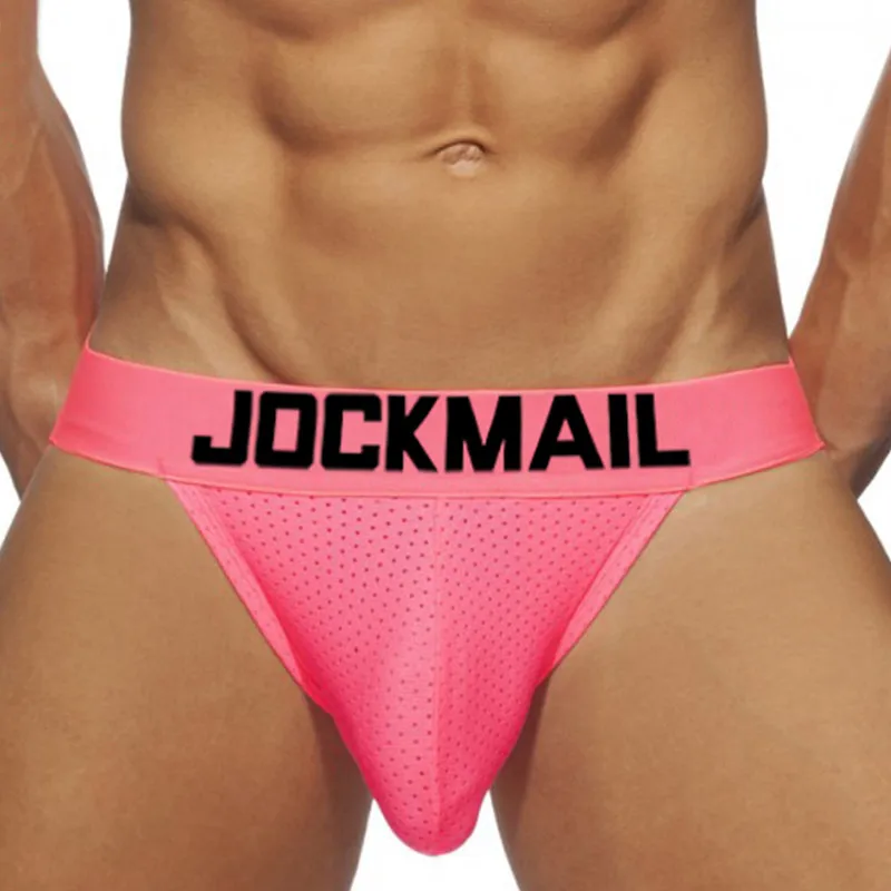 Jockmail Sexy Gay Underwear Men Thong Jockstrap G String Knitted Mesh Panties Mesh Nylon Low Waist Homme Backless Underpants