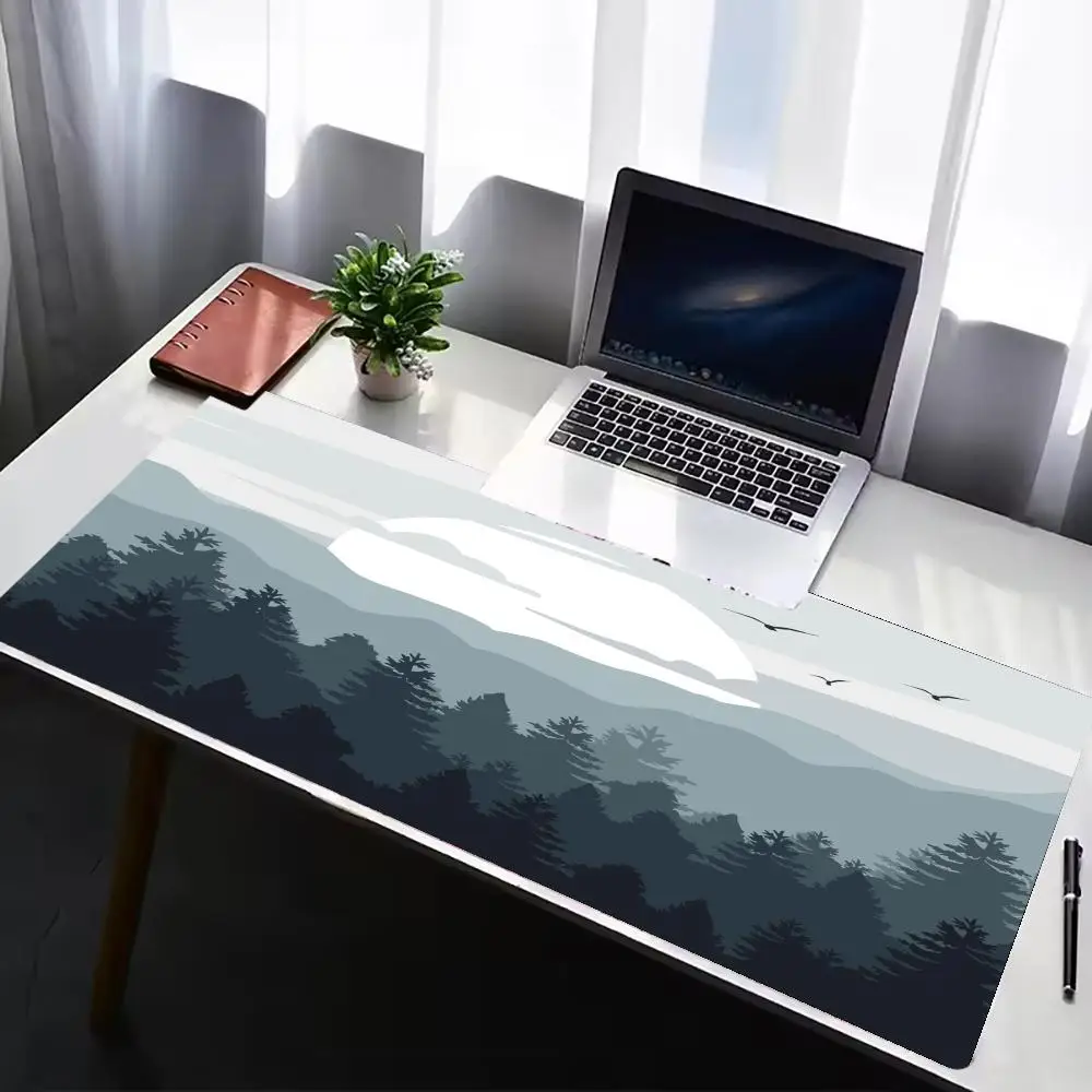 Minimalist Misty Mountain Forest Large Mouse Pad, Aesthetic  Ink Wash Style Desk Mat, Non-Slip Smooth Gaming & Office Mousepad